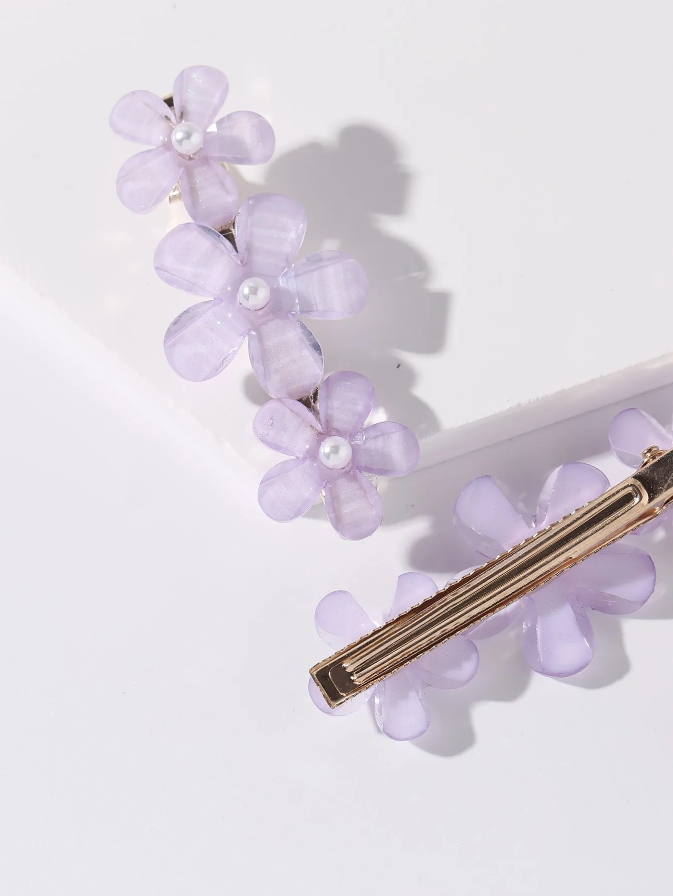 2pcs Light Purple Flower Decor Hair Clip for Women Barrette Styling Hair