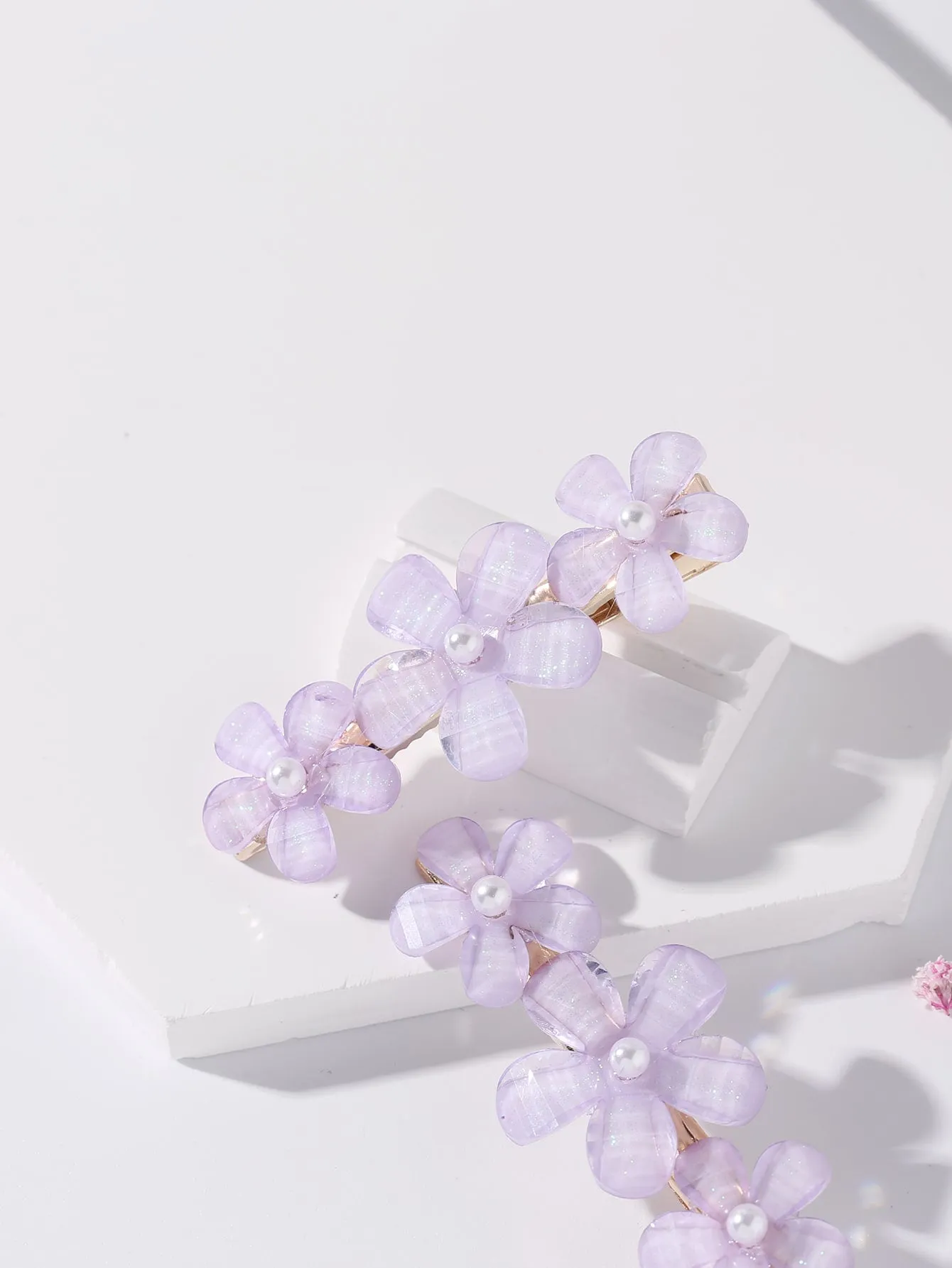 2pcs Light Purple Flower Decor Hair Clip for Women Barrette Styling Hair