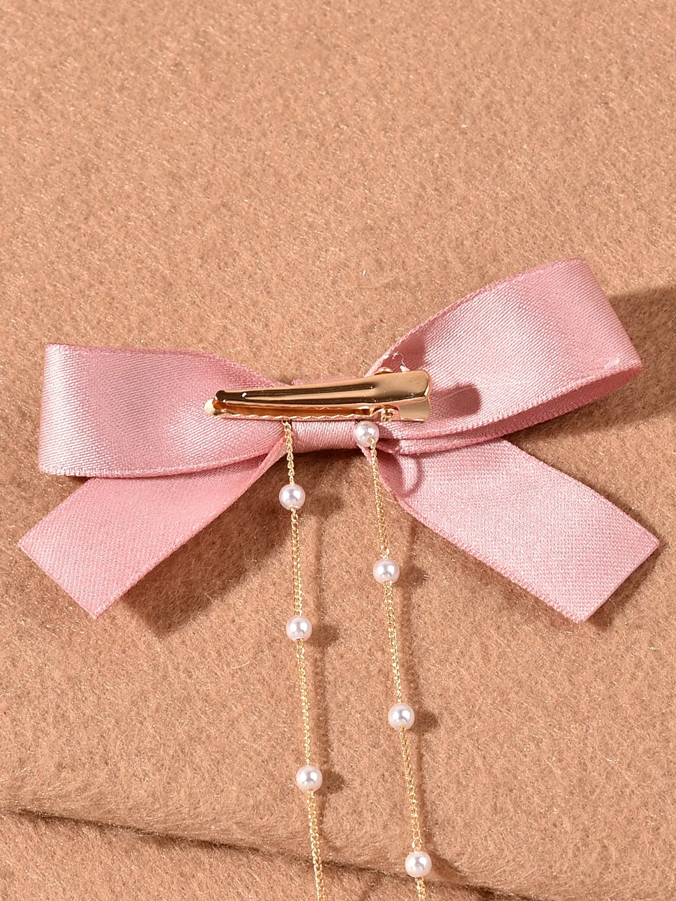 2pcs Pink Bow Knot Hair Clip with Pearl Tassel for Women Barrette Styling Hair