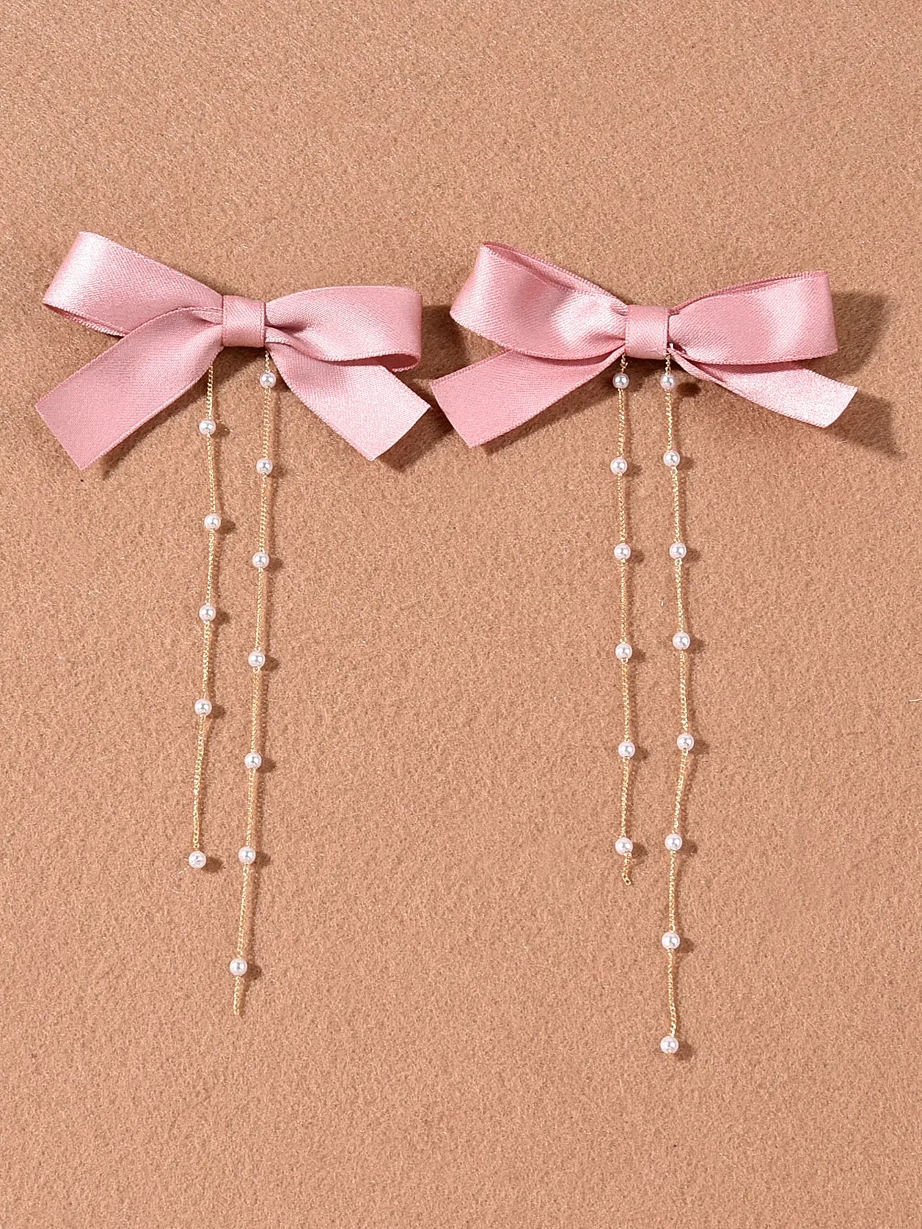 2pcs Pink Bow Knot Hair Clip with Pearl Tassel for Women Barrette Styling Hair