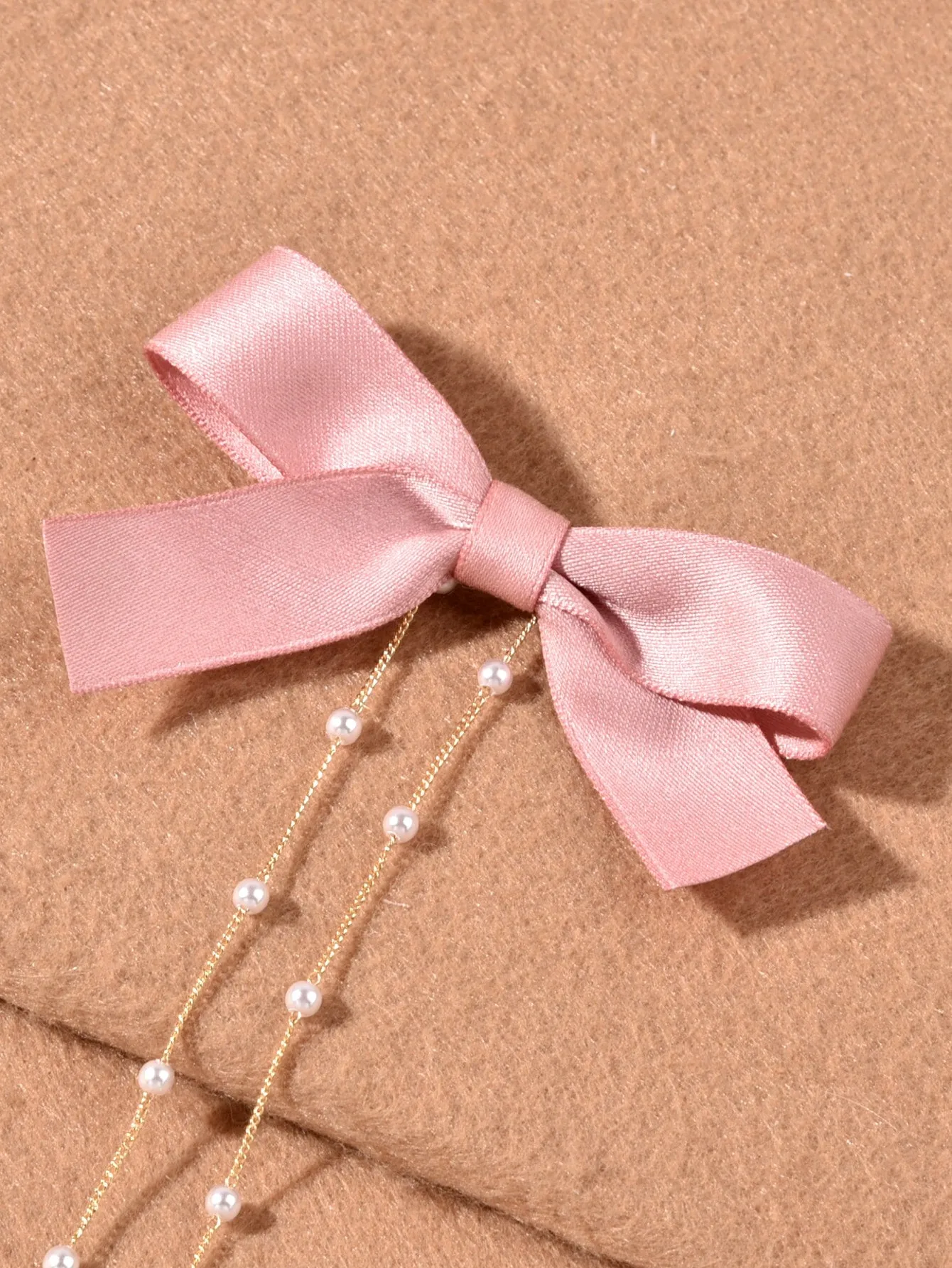 2pcs Pink Bow Knot Hair Clip with Pearl Tassel for Women Barrette Styling Hair