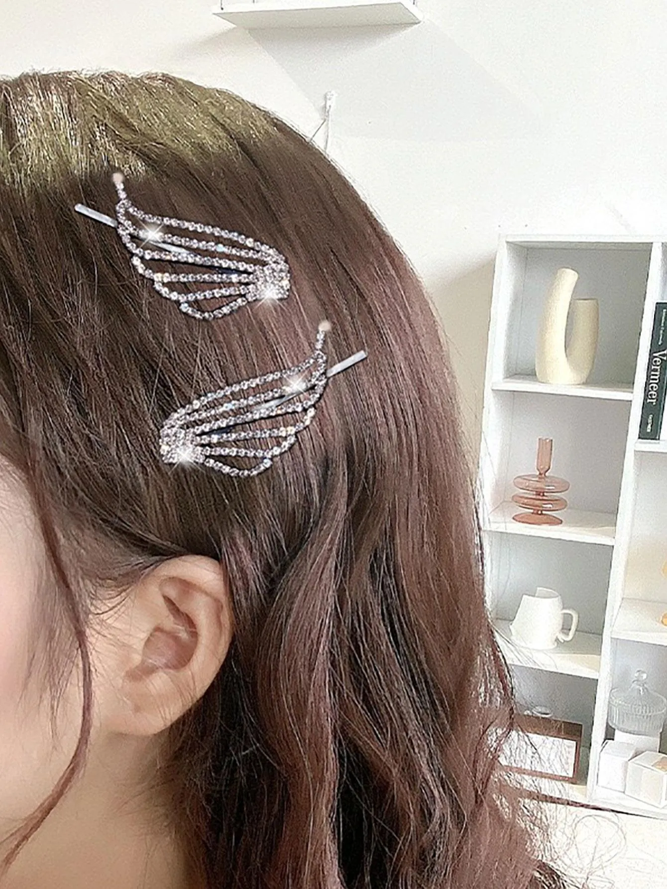 2pcs Rhinestone Wing Decor Hair Clip for Women Barrette Styling Hair Accessories
