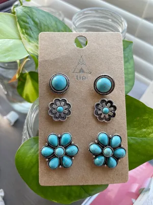 3 Pair Western Stone Earrings Set
