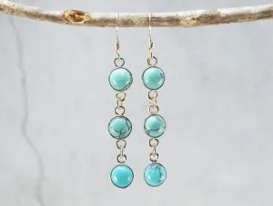 3 Stone Turquoise Howlite Earrings