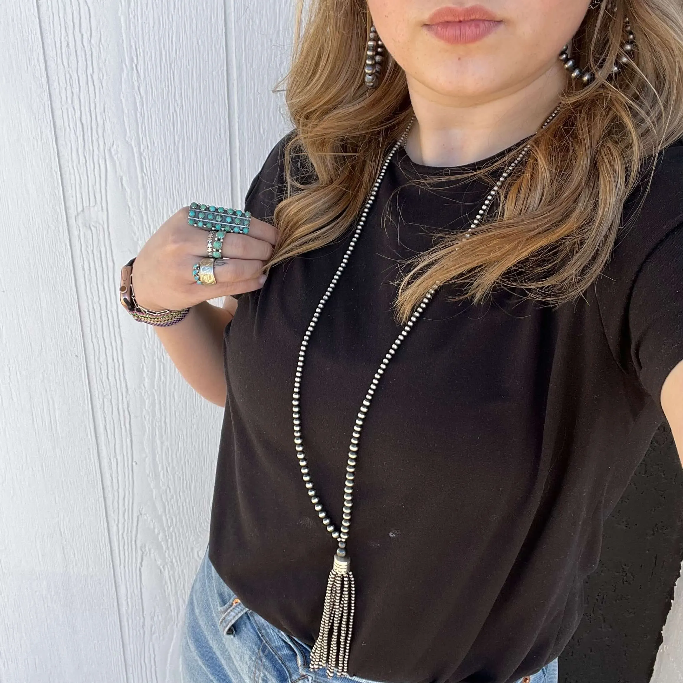 36 inch Graduated Navajo Pearl Tassel Genuine Necklace.