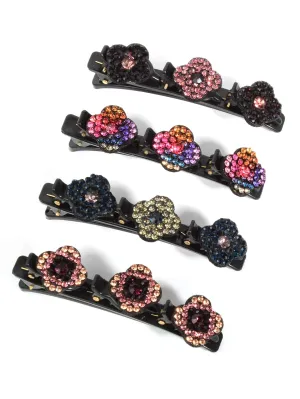 4pcs Colorful Rhinestone Flower Decor Hair Clip for Women Barrette Styling Hair