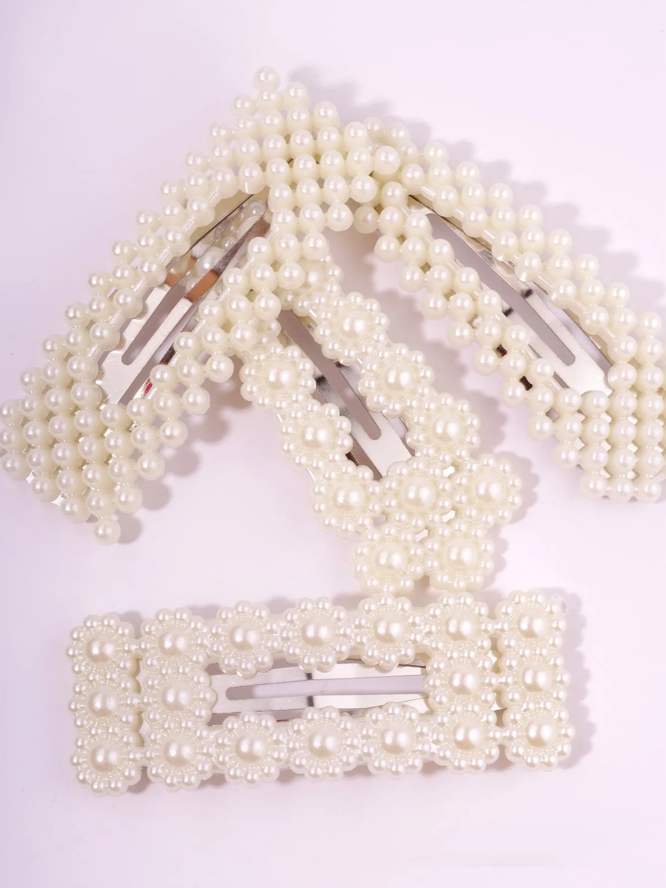 4pcs Faux Pearl Decor Snap Clip for Women Barrette Styling Hair Accessories