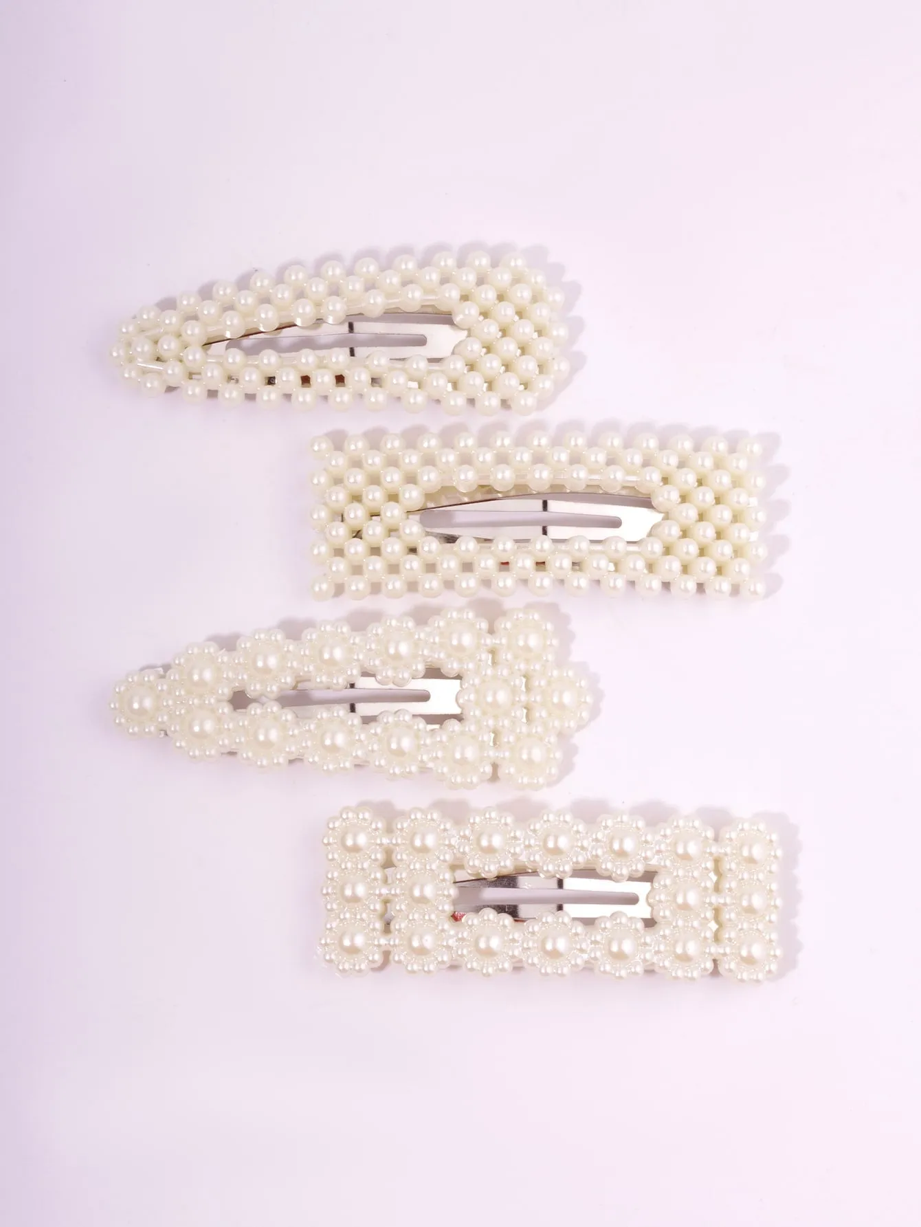 4pcs Faux Pearl Decor Snap Clip for Women Barrette Styling Hair Accessories