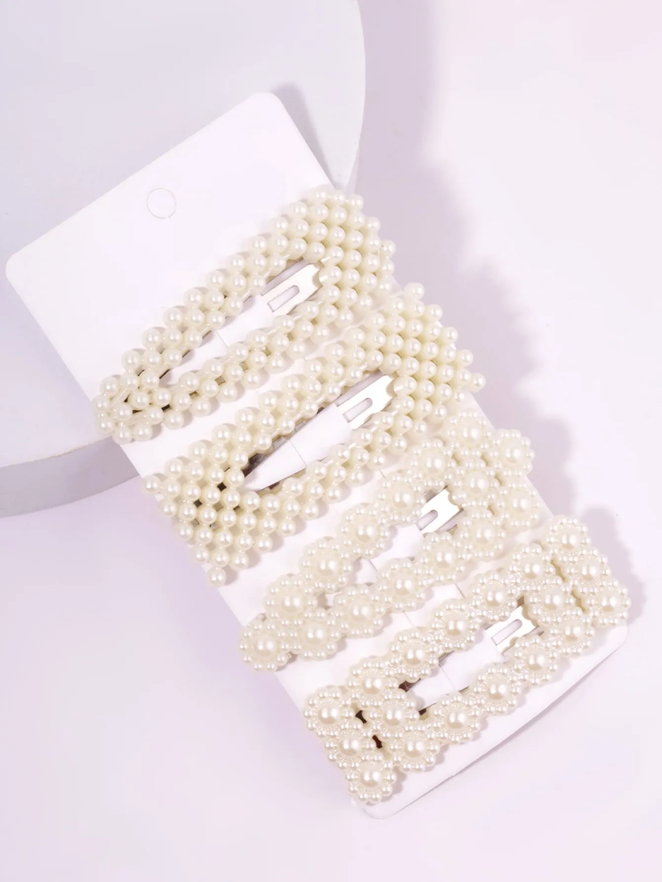 4pcs Faux Pearl Decor Snap Clip for Women Barrette Styling Hair Accessories