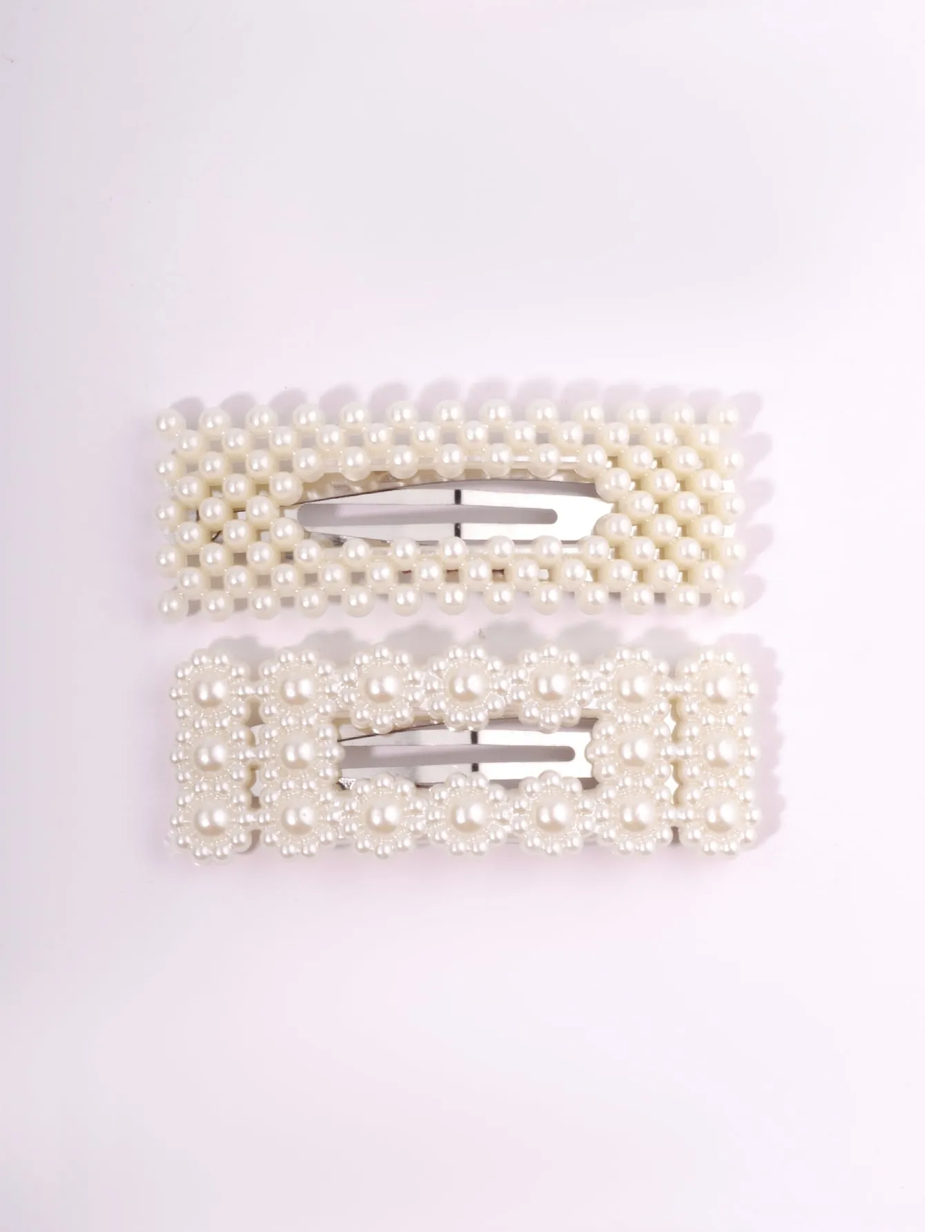 4pcs Faux Pearl Decor Snap Clip for Women Barrette Styling Hair Accessories