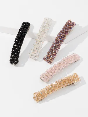 5pcs Mixed Color Crystal Decor Hair Clip for Women Barrette Styling Hair