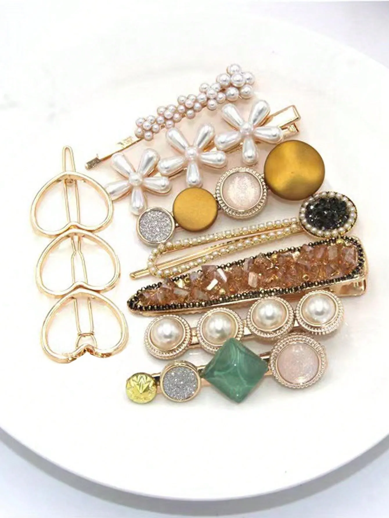 8pcs Faux Pearl Flower & Heart Decor Hair Clip for Women Barrette Styling Hair