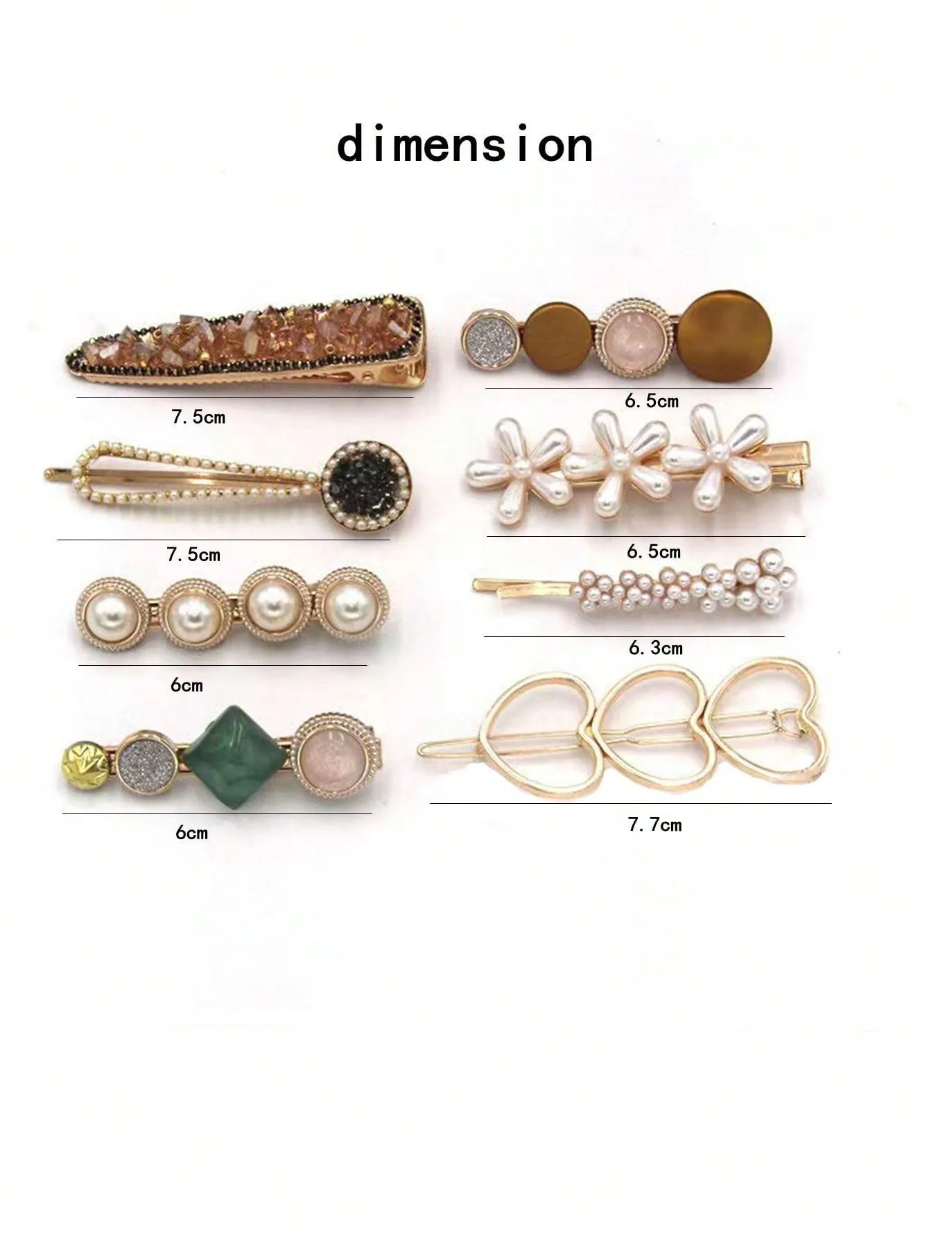 8pcs Faux Pearl Flower & Heart Decor Hair Clip for Women Barrette Styling Hair