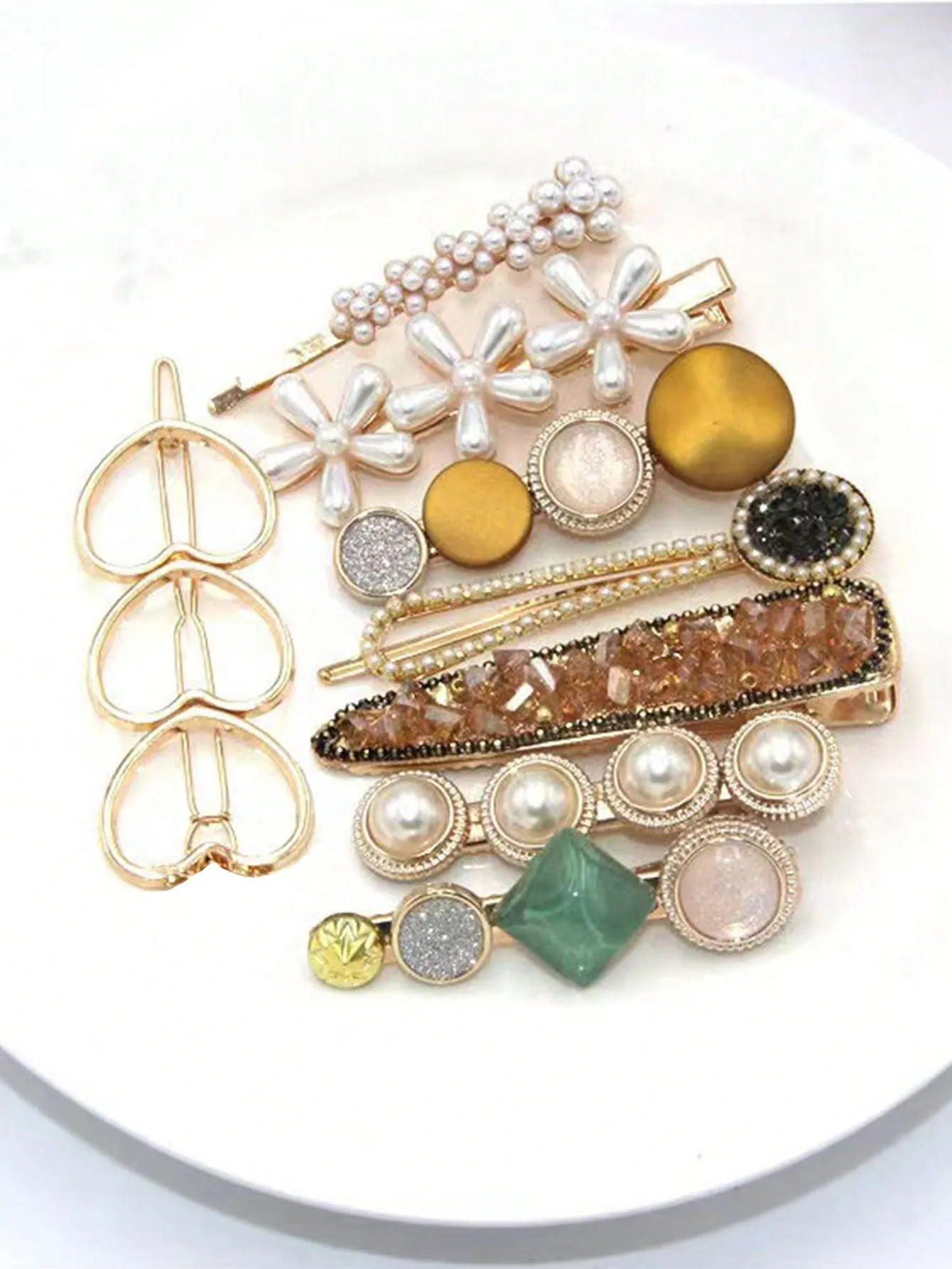 8pcs Faux Pearl Flower & Heart Decor Hair Clip for Women Barrette Styling Hair