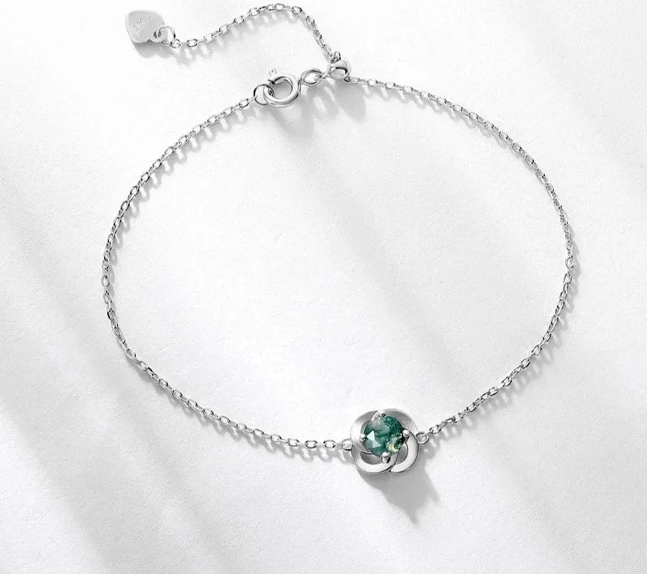 925 Silver Natural Moss Agate Bracelet
