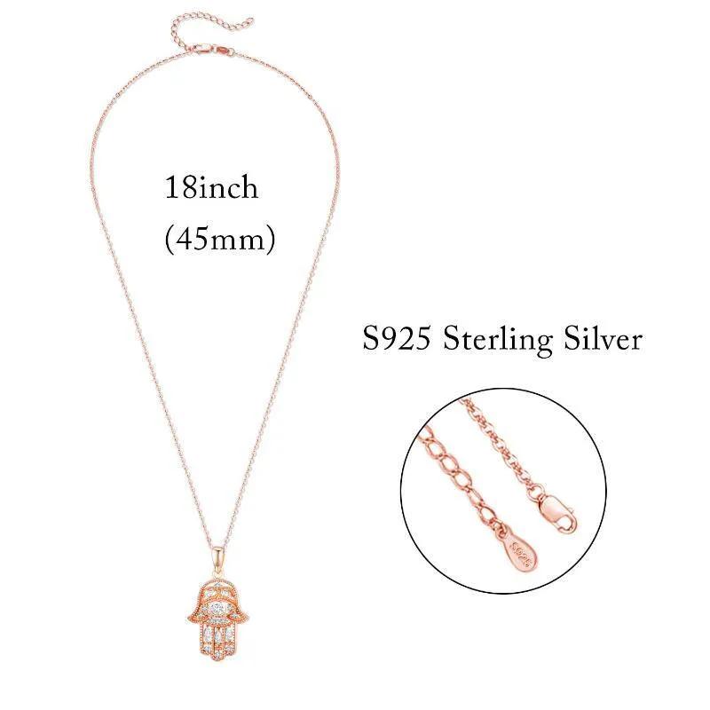 925 Sterling Silver Hamsa Hand of Fatima Evil Eye Pendant Necklace