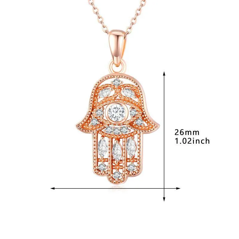 925 Sterling Silver Hamsa Hand of Fatima Evil Eye Pendant Necklace