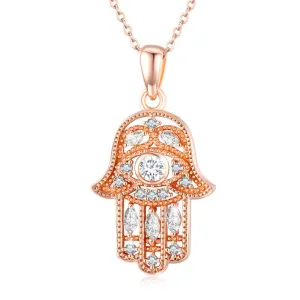 925 Sterling Silver Hamsa Hand of Fatima Evil Eye Pendant Necklace