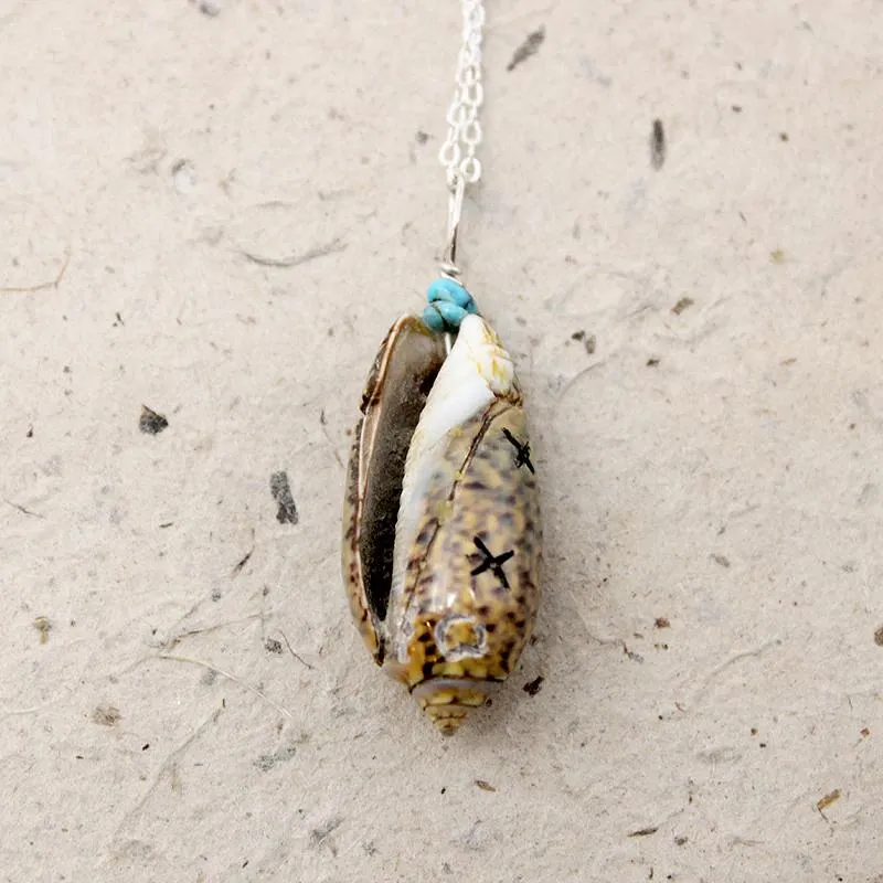 Adorable Carved Snail Shell Corn Maiden Pendant
