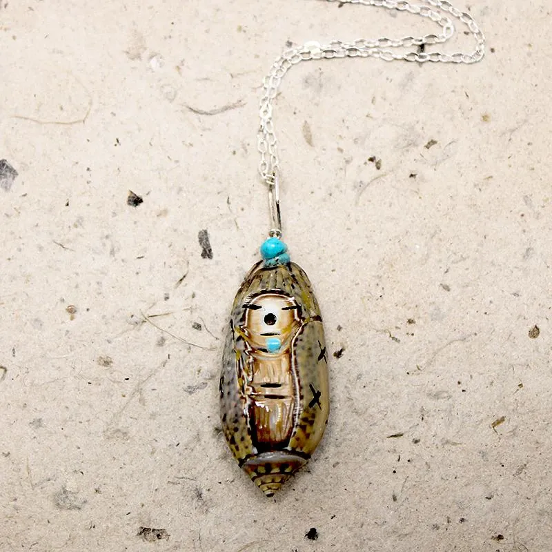 Adorable Carved Snail Shell Corn Maiden Pendant