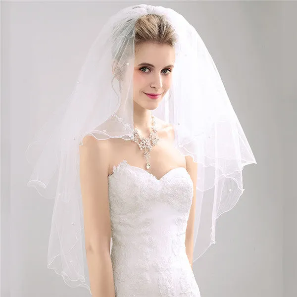 Alluring Tulle Cathedral Train Long Wedding Veil With Pearls WV011