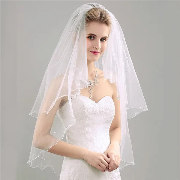 Alluring Tulle Cathedral Train Long Wedding Veil With Pearls WV011