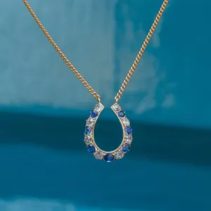 Antique 15ct Gold Sapphire Diamond Horseshoe Integral Necklace