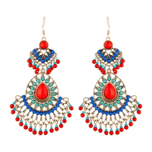 Antique Gold Beaded Tassel Statement Earring
