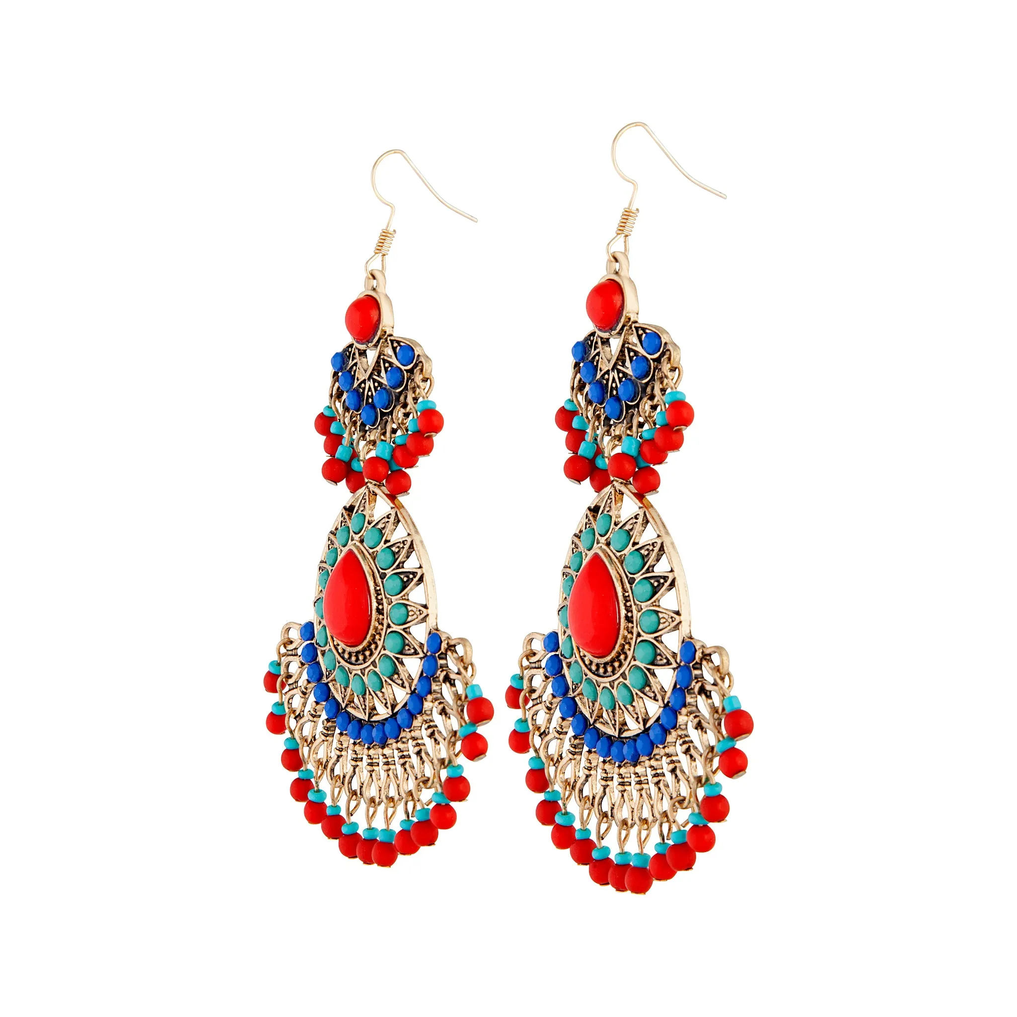 Antique Gold Beaded Tassel Statement Earring