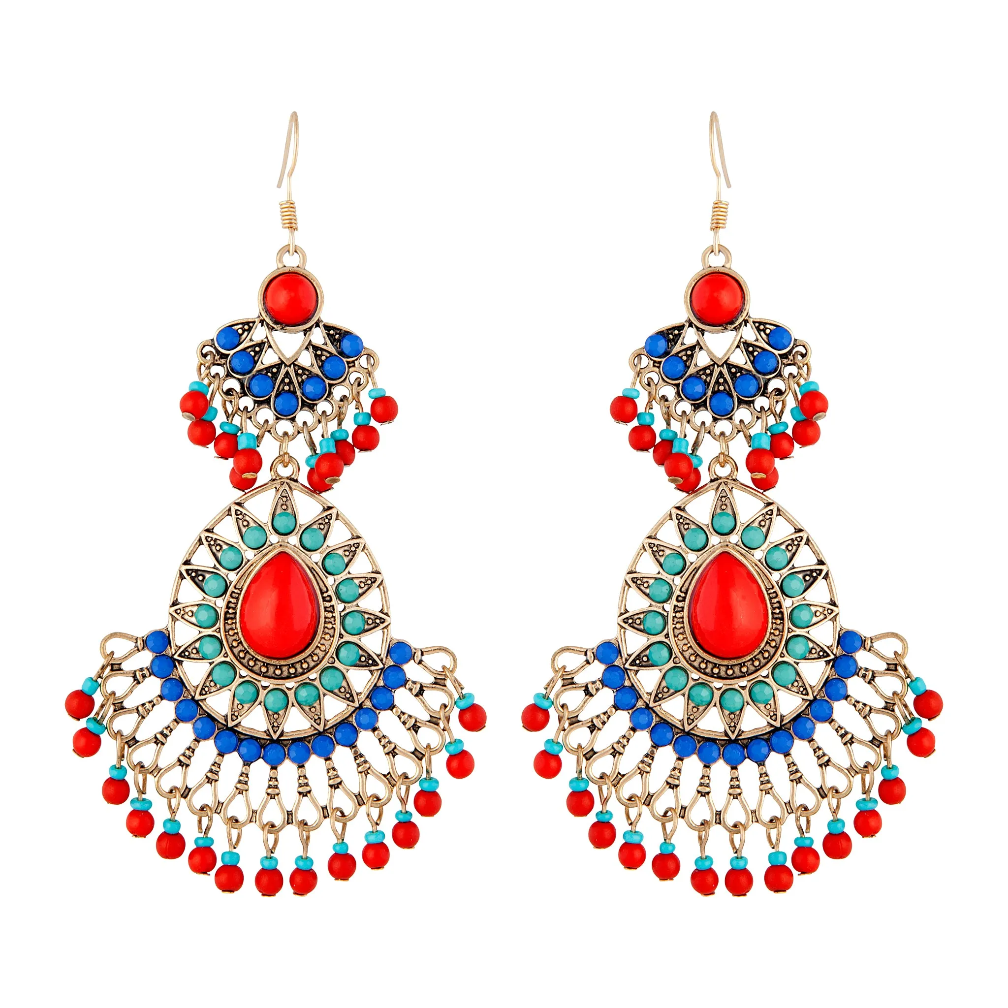 Antique Gold Beaded Tassel Statement Earring