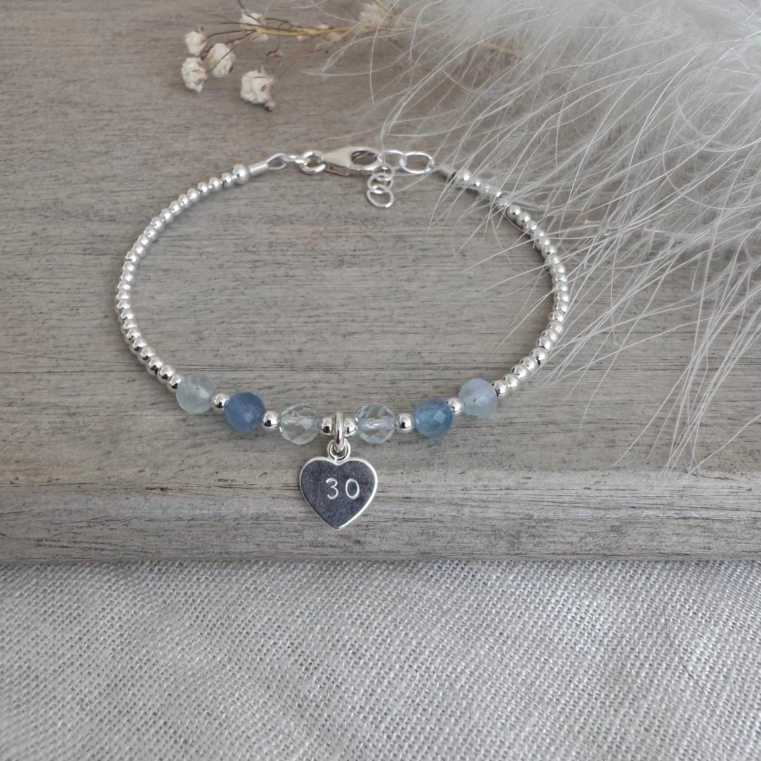 Aquamarine Bracelet for Milestone Birthday, March Birthstone Jewellery in Sterling Silver