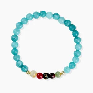 Aquamarine Mega Peace Lucky 7 Gemstone Bracelet With REAL Gold