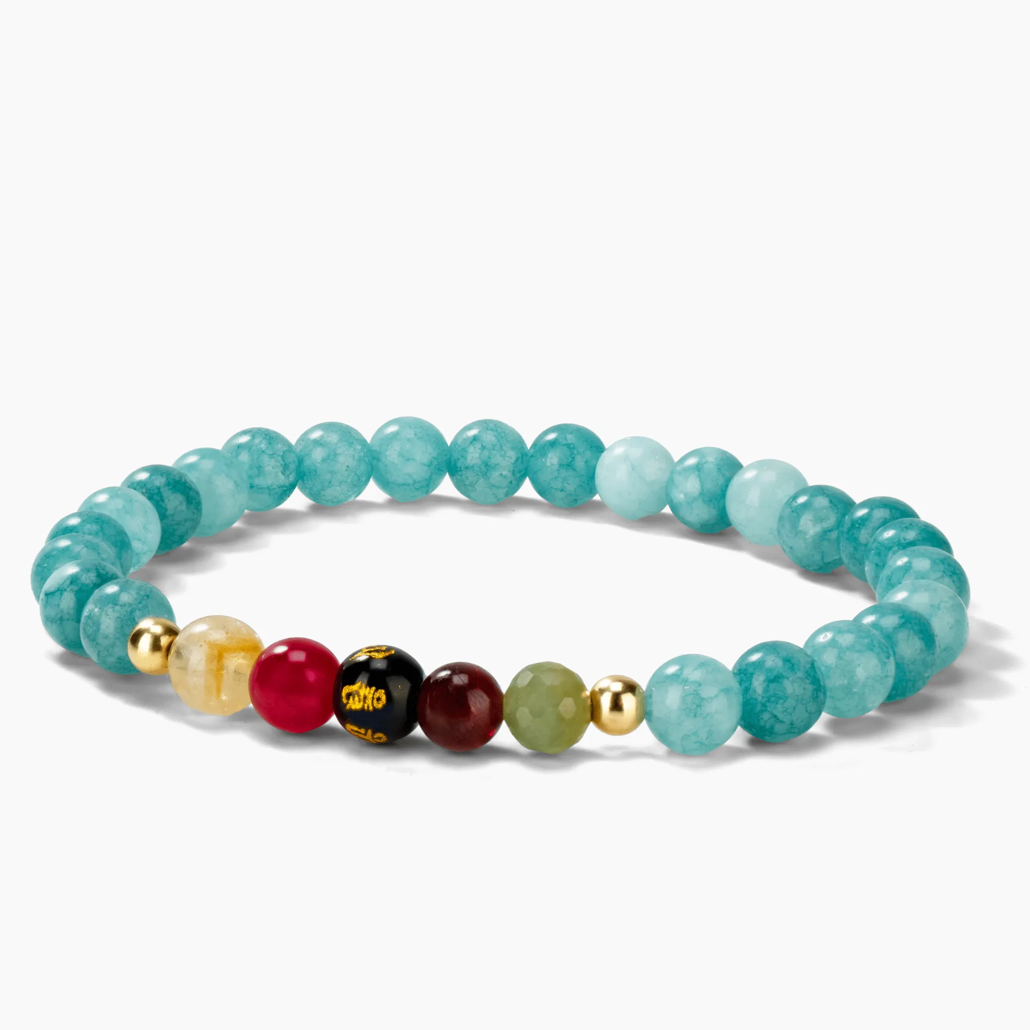 Aquamarine Mega Peace Lucky 7 Gemstone Bracelet With REAL Gold