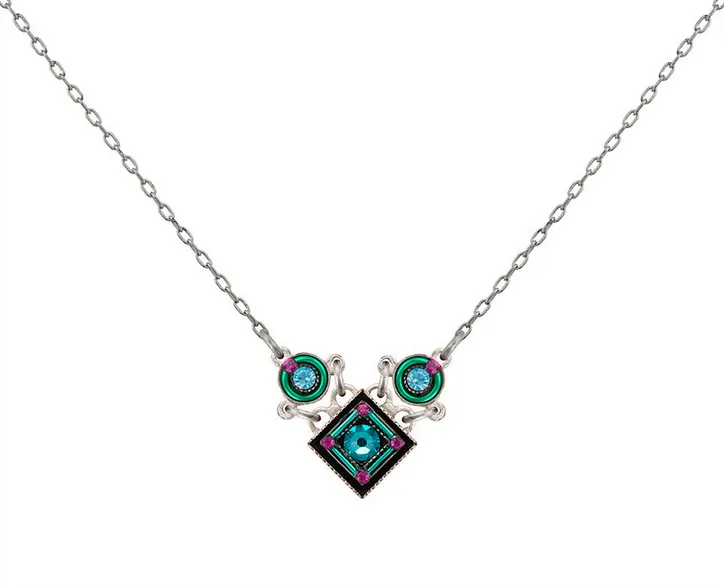 Architectural Light Turquoise Diamond Necklace