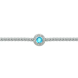 Asfour Crystal Tennis Bracelet With Aquamarine Round Zircon In 925 Sterling Silver-BM0059-WM