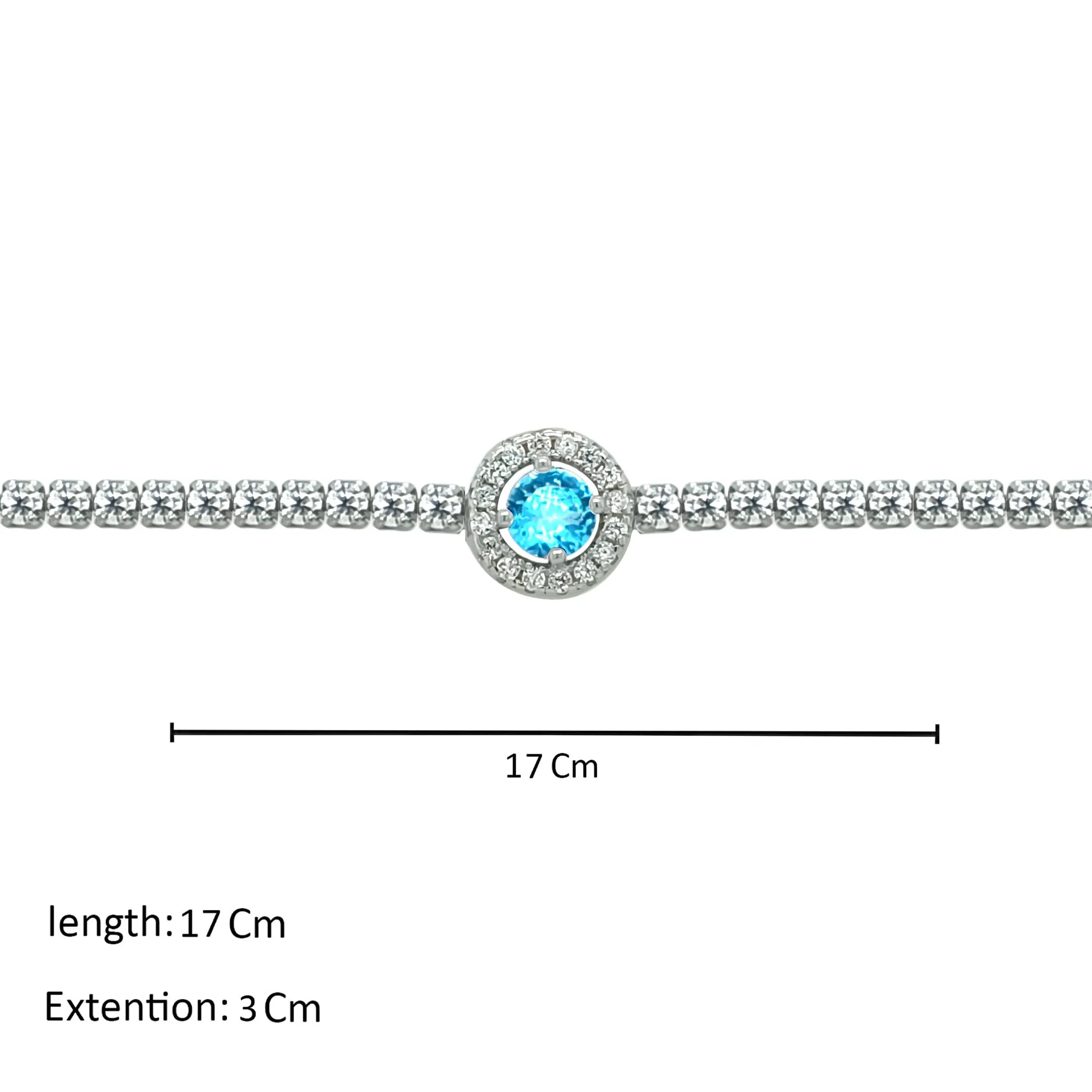 Asfour Crystal Tennis Bracelet With Aquamarine Round Zircon In 925 Sterling Silver-BM0059-WM