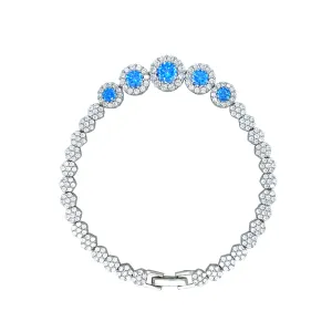 Asfour Crystal Tennis Bracelet With Aquamarine Round Zircon In 925 Sterling Silver-BM0061-WM