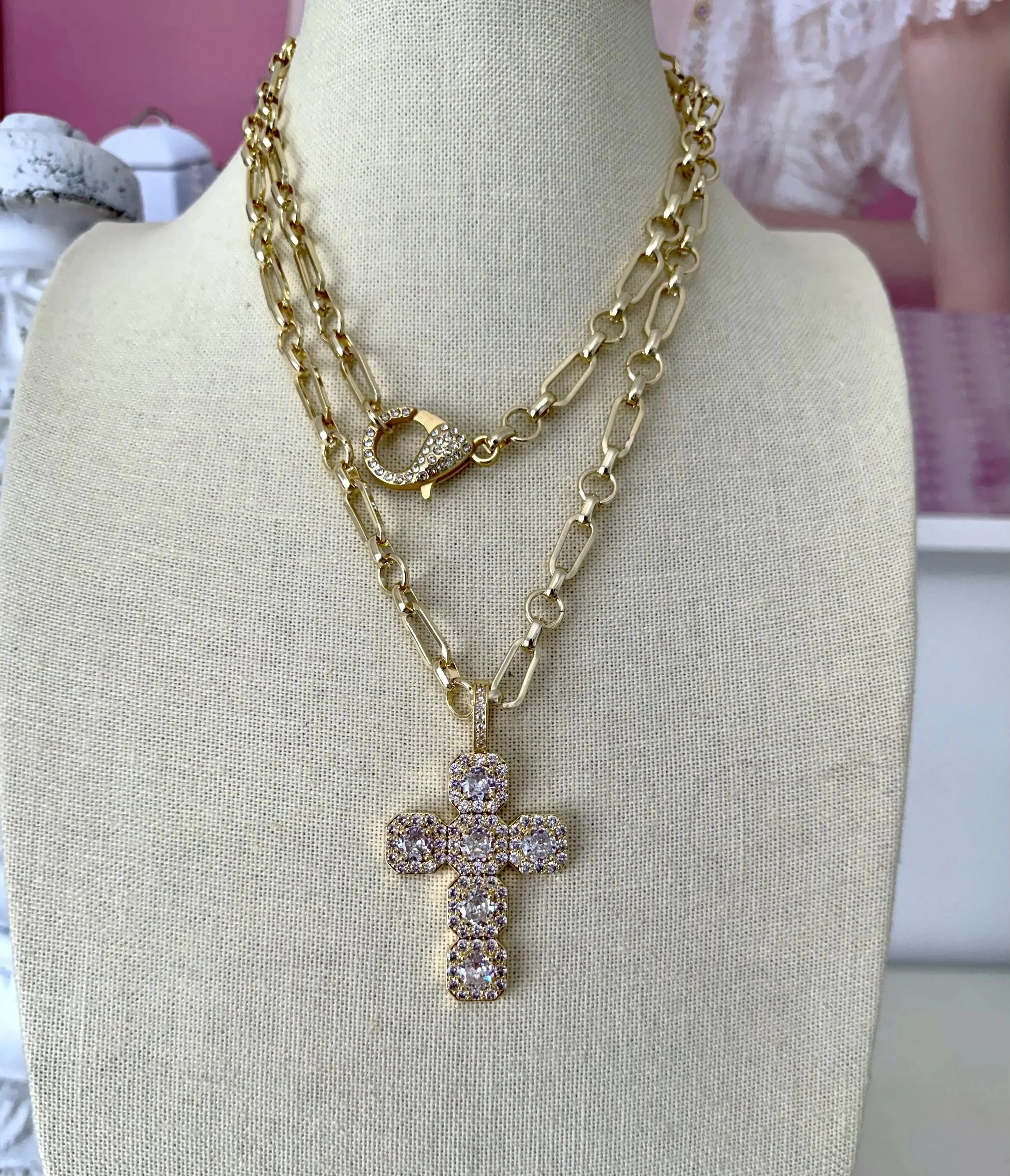 Assisi Long Cross Necklace - Gold