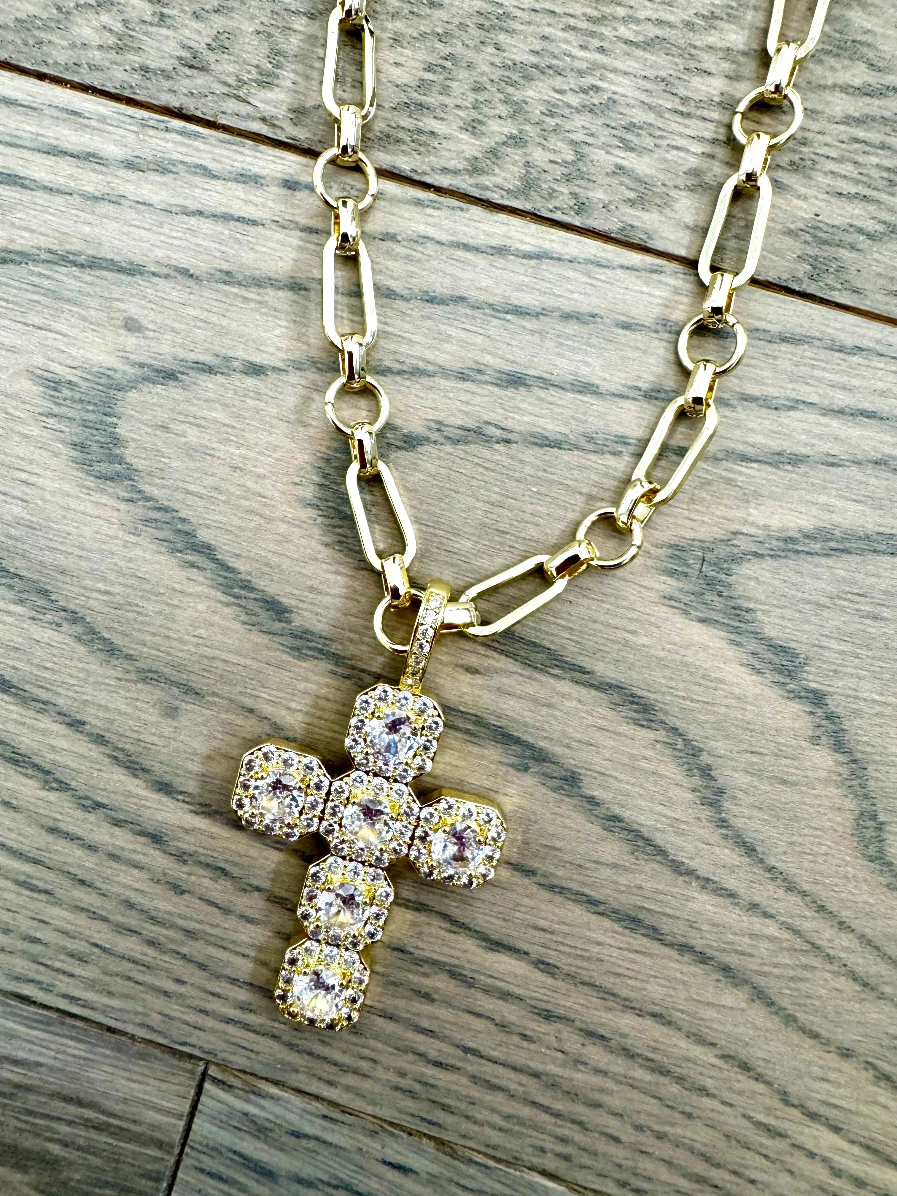 Assisi Long Cross Necklace - Gold