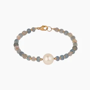 Aura Aquamarine White Pearl Bracelet
