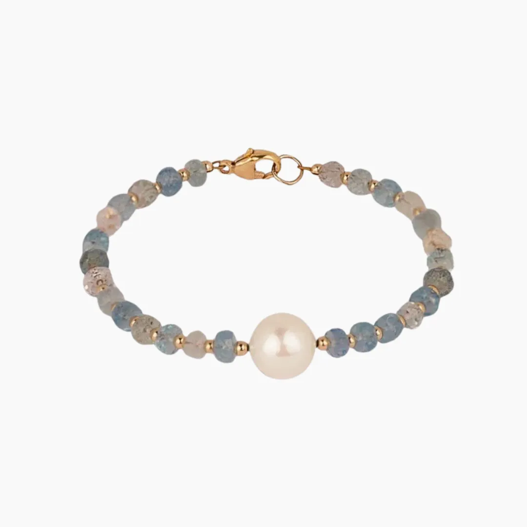 Aura Aquamarine White Pearl Bracelet