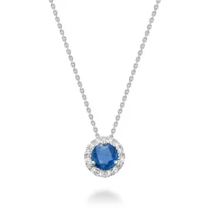 Blue Sapphire & Diamond Halo Necklace