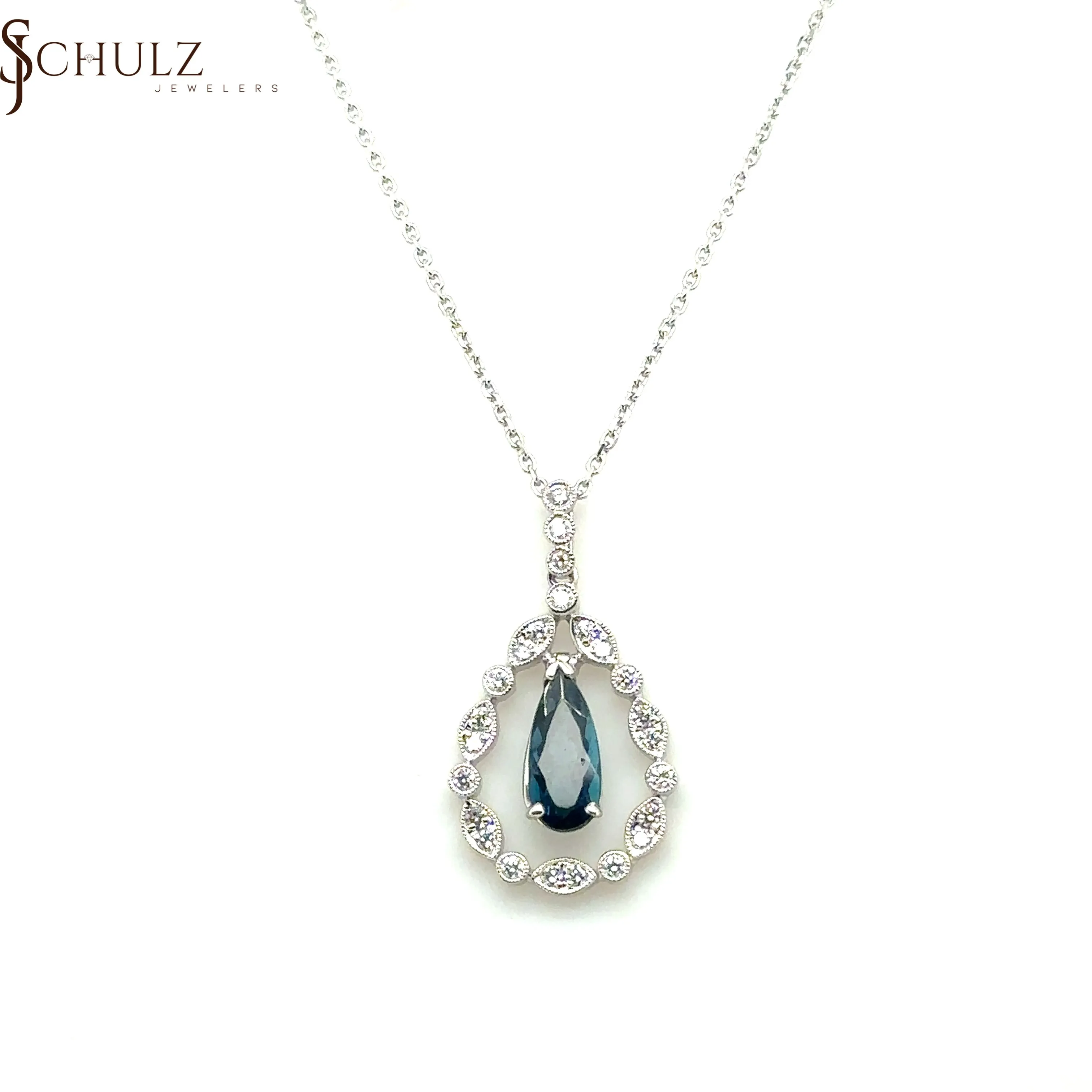 Blue Sapphire & Diamond Pear Necklace