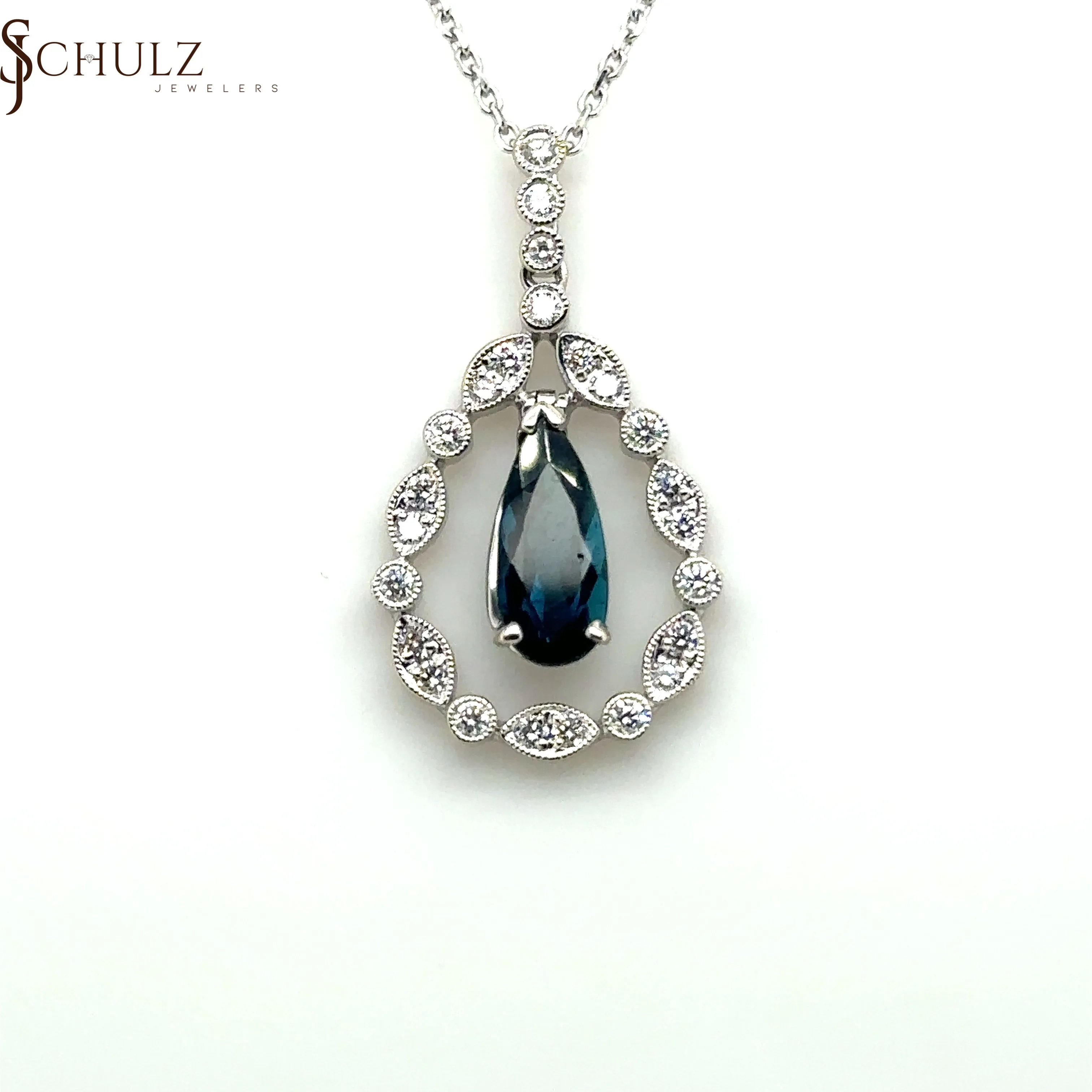Blue Sapphire & Diamond Pear Necklace