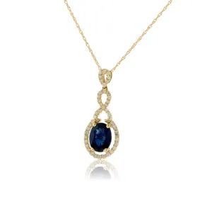 Blue Sapphire and Bypassing Style Diamond Pendant