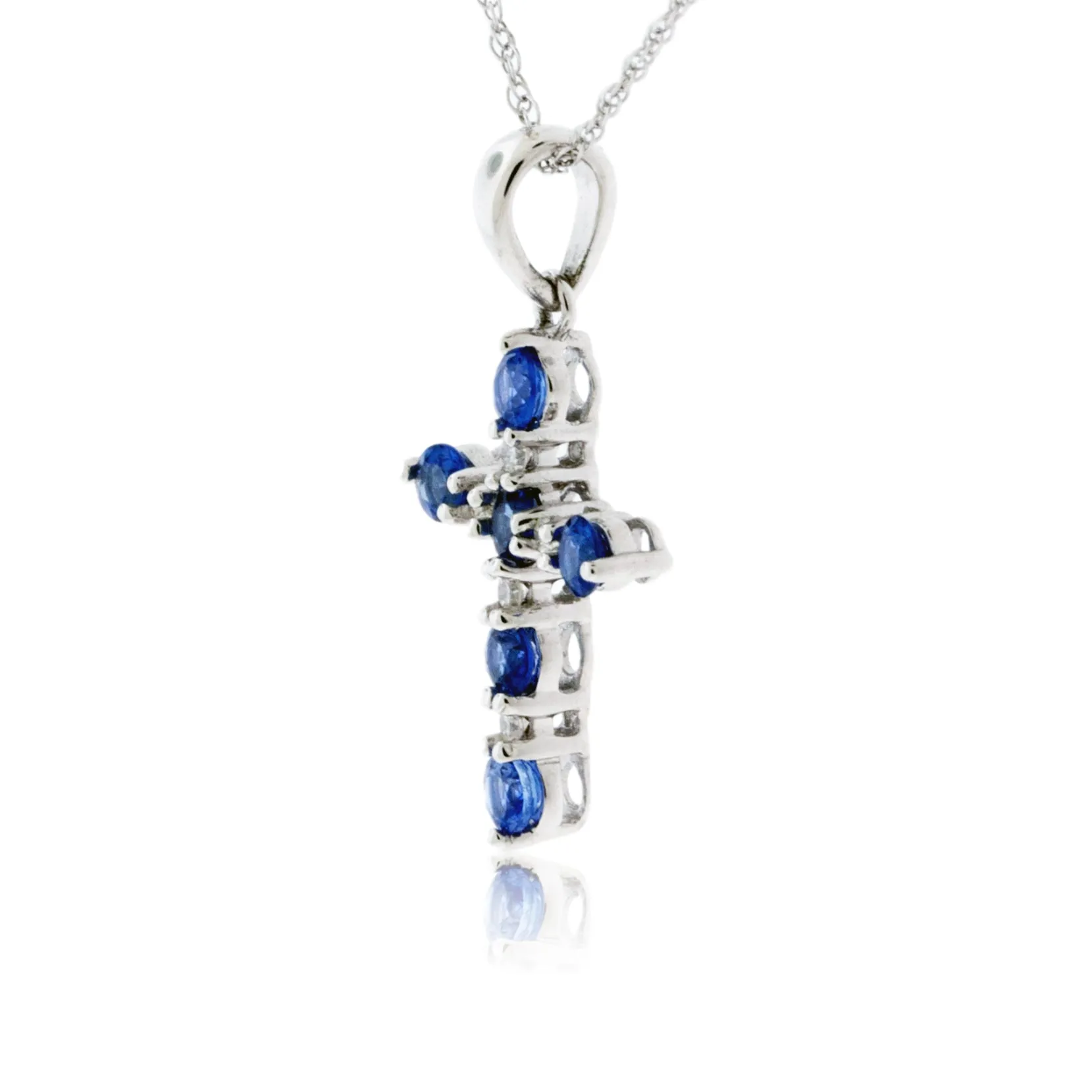 Blue Sapphire and Diamond Cross Pendant