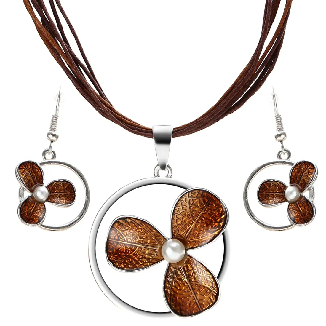 Bohemian Enamel Jewelry Sets For Women Silver Plated Geometric Big Gem Pendant Necklace And Earrings Set Wholesle Jewelry Set