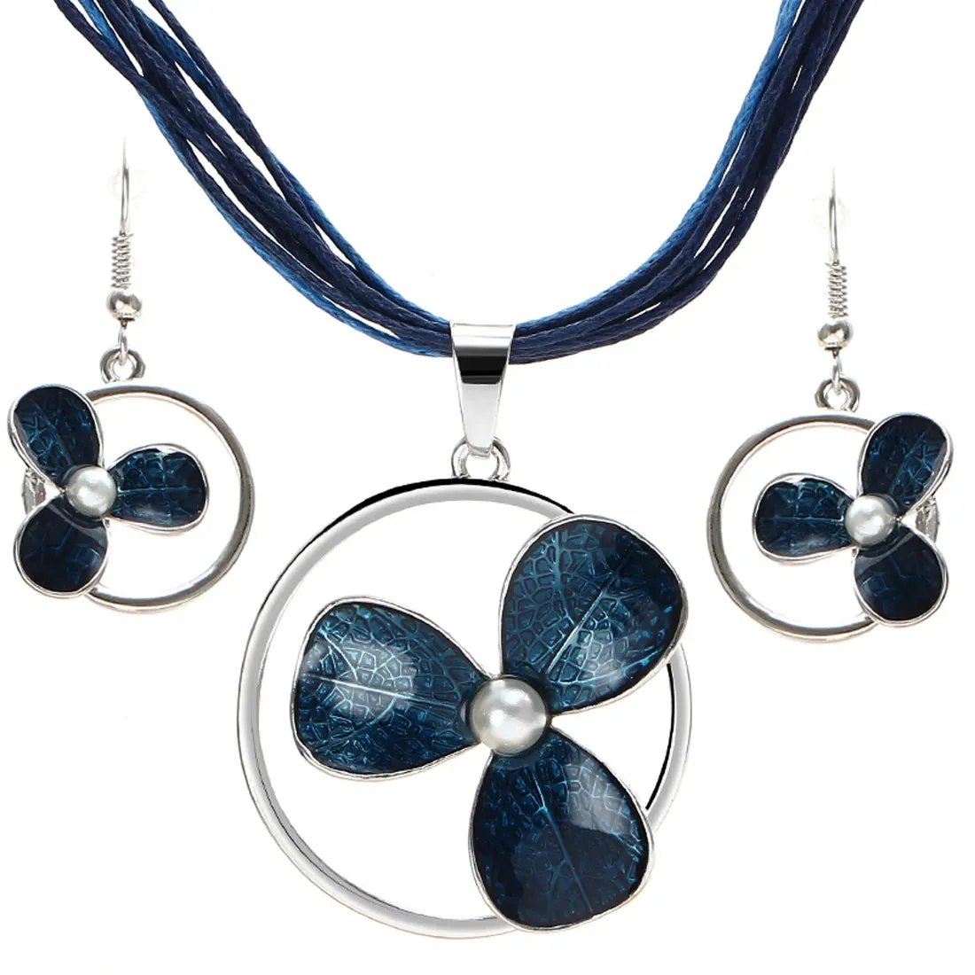 Bohemian Enamel Jewelry Sets For Women Silver Plated Geometric Big Gem Pendant Necklace And Earrings Set Wholesle Jewelry Set