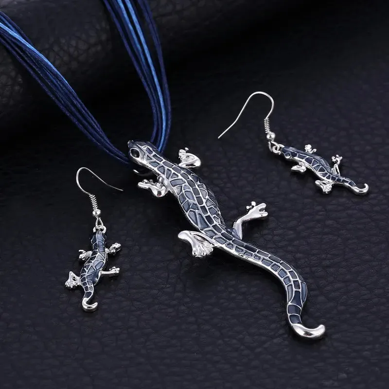 Bohemian Enamel Jewelry Sets For Women Silver Plated Geometric Big Gem Pendant Necklace And Earrings Set Wholesle Jewelry Set