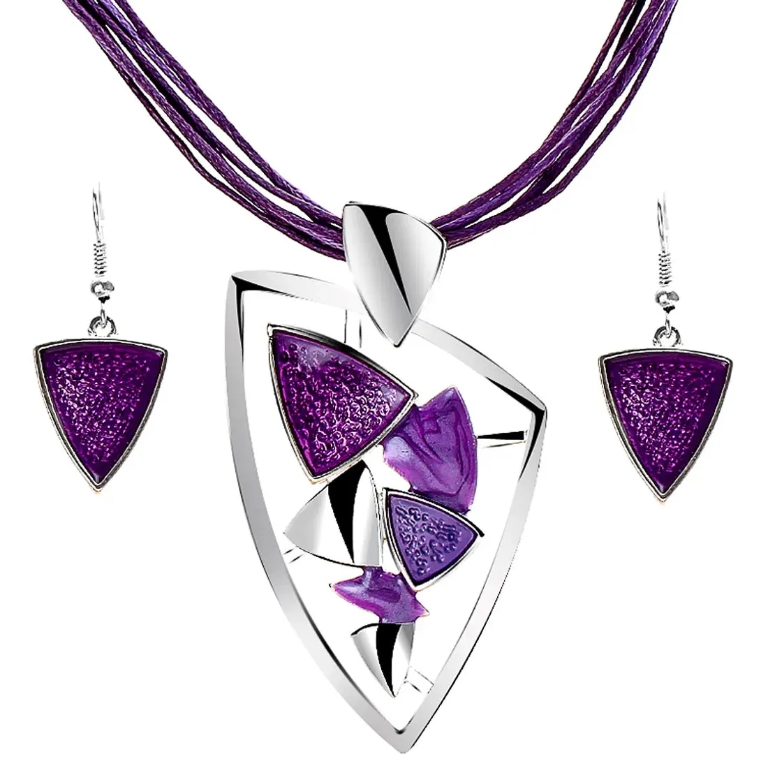 Bohemian Enamel Jewelry Sets For Women Silver Plated Geometric Big Gem Pendant Necklace And Earrings Set Wholesle Jewelry Set